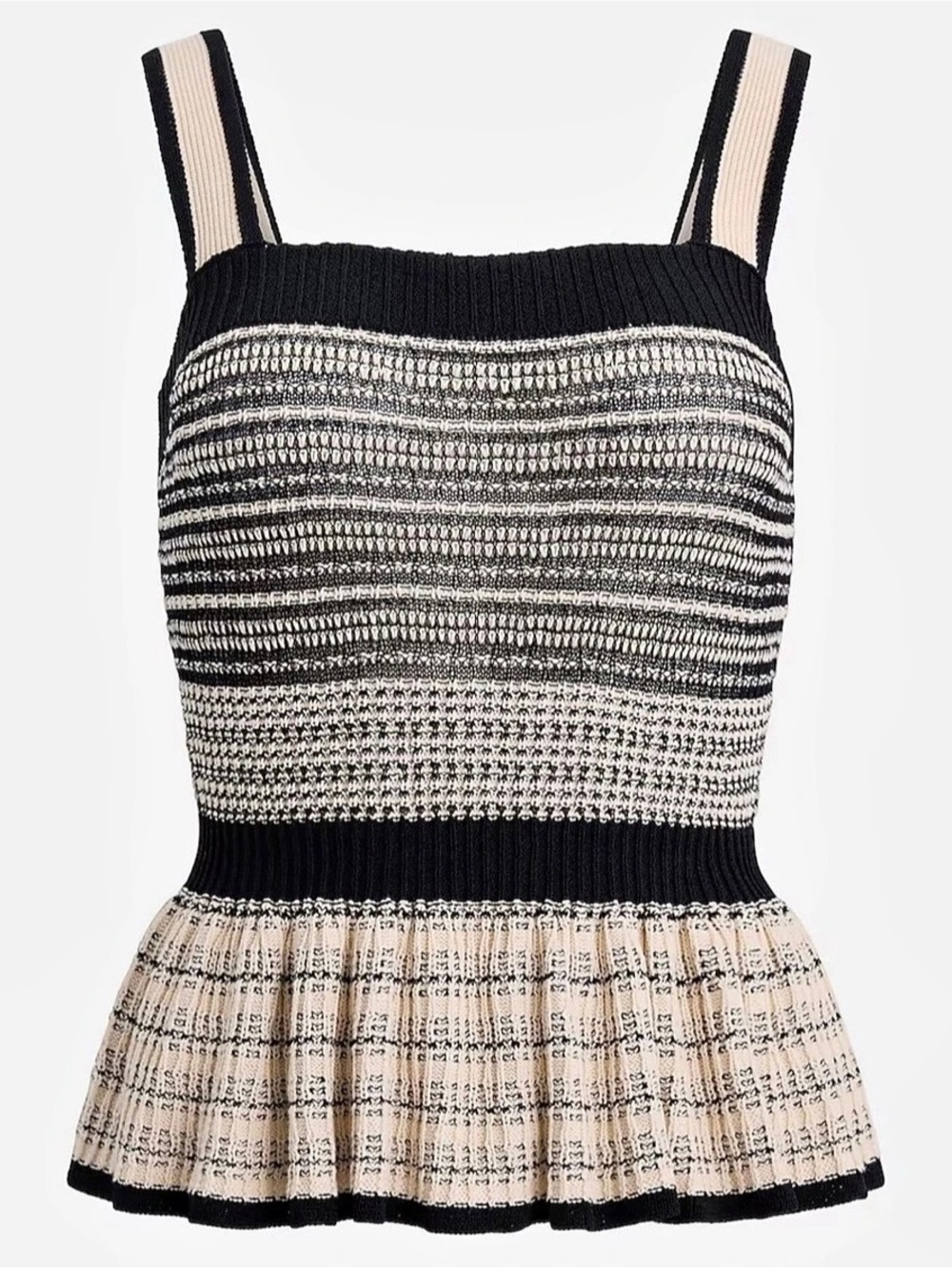 Express Plaid Peplum Tank Top in Black & Cream Like New